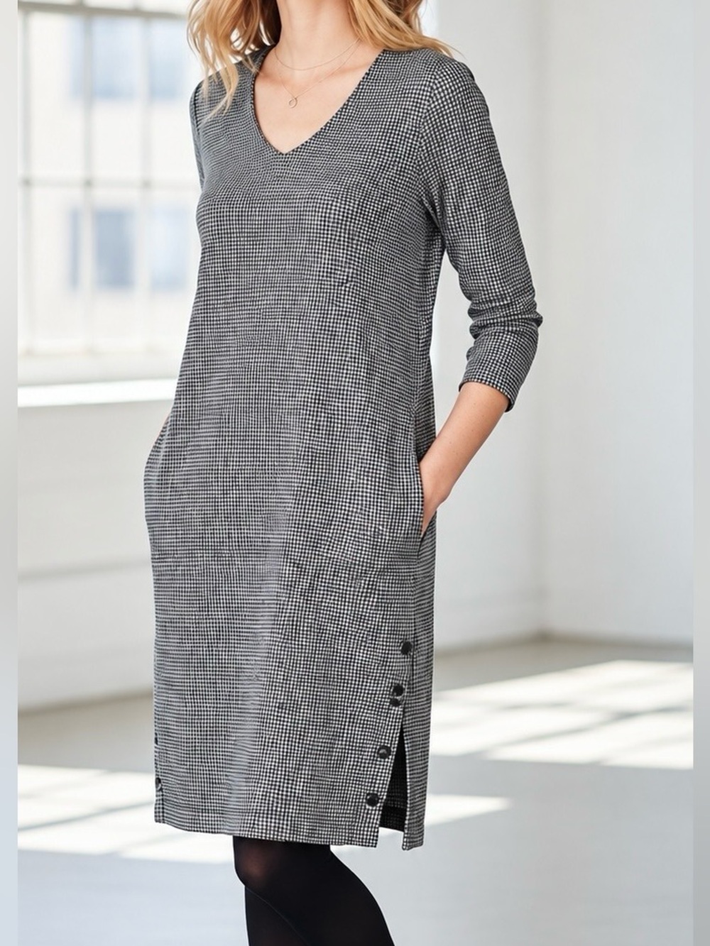 J. Jill Check / Gingham Cozy Knit Shift Dress Sz S
